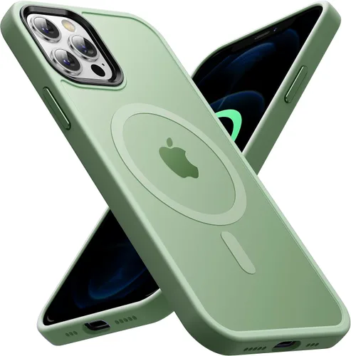 Vista 13 de Funda magnética para iPhone 12 Pro Max [protección militar contra caídas] [compatible con MagSafe], antihuellas, a prueba de golpes, translúcida