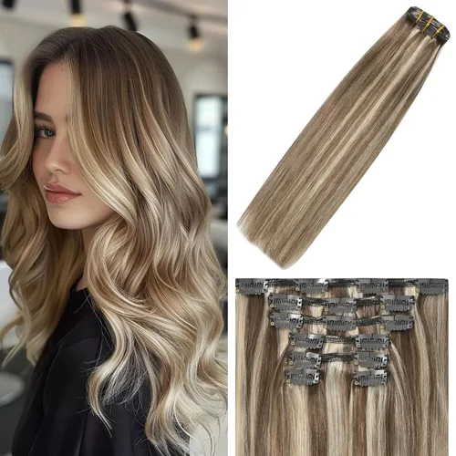 Vista 17 de WindTouch - Extensiones de cabello humano liso con pinzas, color negro azabache, 2.47 onzas, N.° 1, 12 pulgadas, 7