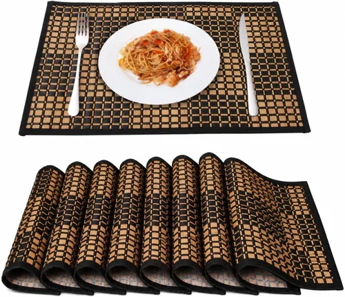 Vista 9 de Juego de 4 manteles individuales de bambú, resistentes al calor, para mesa de comedor, manteles individuales de bambú duraderos, resistentes a