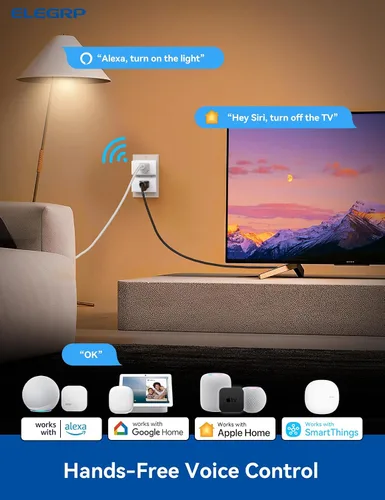 Vista 4 de ELEGRP Matter - Mini enchufe inteligente compatible, salida inteligente de 15 A/1800 W Max, compatible con Apple Home, Siri, Alexa, Google Home
