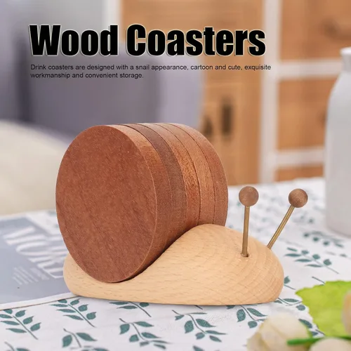 Vista 3 de Juego de posavasos de caracol con imán, exquisitos posavasos de madera para bebidas para el hogar o el restaurante, Rústico