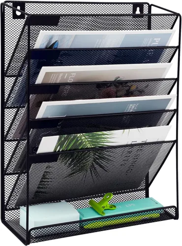 Vista 23 de EASEPRES Organizador de archivos de malla de 3 bolsillos para colgar en la pared, carpeta de papel para correo montada en la pared, organizador