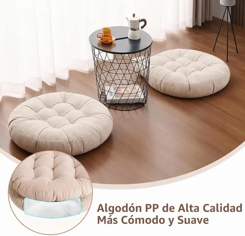 Vista 7 de Tiita Cojín de suelo de 22 pulgadas, cojín redondo para silla de exterior Redondo beige