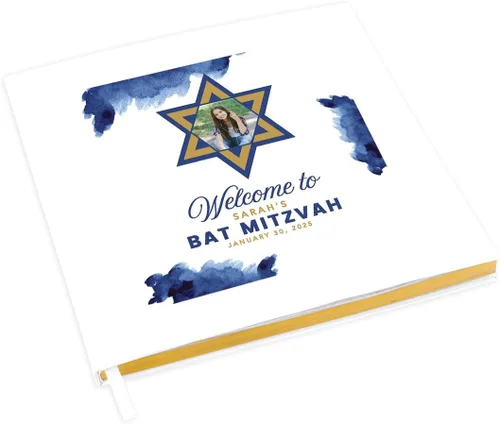 Vista 17 de Andaz Press Libro de invitados personalizado de Bar/Bat Mitzvah con detalles dorados, 120 páginas Art Deco personalizadas, álbum de fotos de tapa