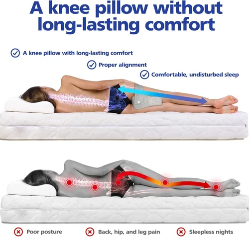 Vista 4 de WR - Almohada de rodilla para dormir de lado, almohada de espuma viscoelástica para dormir circulación sanguínea y elevar la alineación