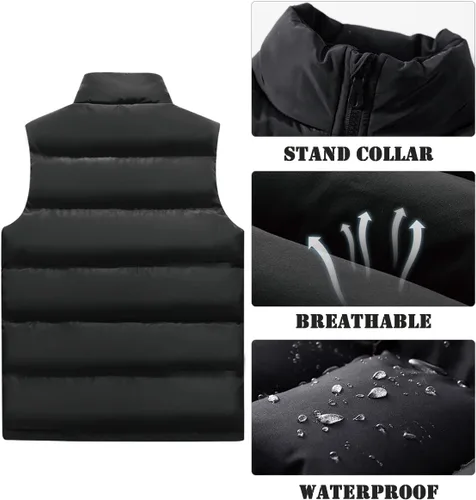 Vista 3 de Msmsse Chalecos de invierno para hombre, con forro polar, acolchado, casual, sin mangas