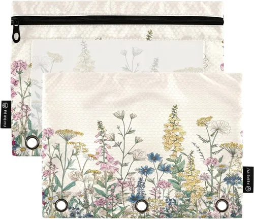 Vista 33 de Estuche de béisbol blanco para lápices de 3 anillas, paquete de 2 carpetas para lápices, estuche transparente con cremallera, bolsa de cosméticos