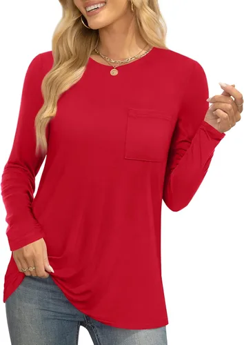 Vista 3 de HOTGIFT Womens Fall Winter Tunic Tops Long Sleeve Crewneck T-Shirts Loose Comfy Soft Blouse with Pocket