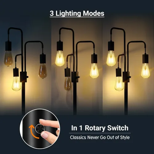 Vista 5 de BoostArea Lámpara de pie industrial para sala de estar, lámpara de pie moderna con 3 luces, bombillas no incluidas, lámpara de pie de diseño simple