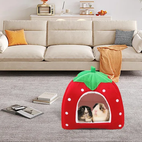 Vista 7 de Cama de conejillo de indias, acogedor escondite de conejo con forro polar cálido, lavable, taza para acurrucarse, casa de invierno para mascotas
