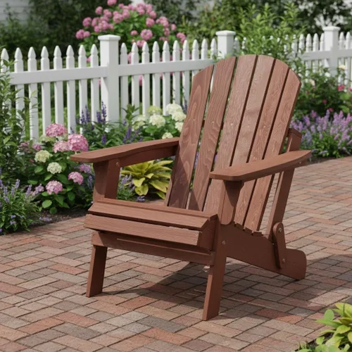 Vista 2 de Oversize Wooden Outdoor Folding Adirondack Chair – Pre-Assembled BackRest & SeatBoard for Garden, Backyard, Porch, Pool, Deck, Firepit – Sturdy Brown