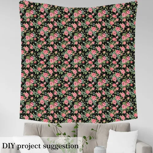 Vista 4 de The Yard - Tela de rosa rosa de estilo romántico floral para amantes de la costura, flores de jardín botánico, hojas de tela para decoración