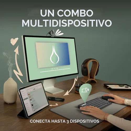 Vista 3 de Logitech Pebble 2 Combo, teclado inalámbrico y mouse, silencioso y portátil, personalizable, Logi Bolt, Bluetooth, fácil cambio entre dispositivos
