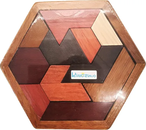 Vista 2 de KINGZHUO Rompecabezas hexagonal de madera para niños y adultos, rompecabezas desafiantes de madera para adultos, rompecabezas de rompecabezas