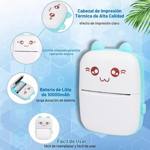 Vista 6 de Impresora portátil, mini impresora térmica inalámbrica Bluetooth de bolsillo con 6 rollos de papel de impresión para teléfono inteligente Android