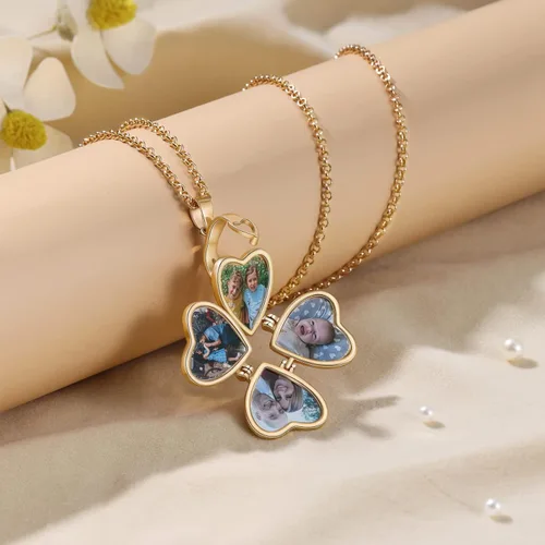 Vista 4 de Jewelstruck Collar con medallón de corazón personalizado actualizado, medallón dorado con imagen personalizada para mujeres, mamá, hija, colgante