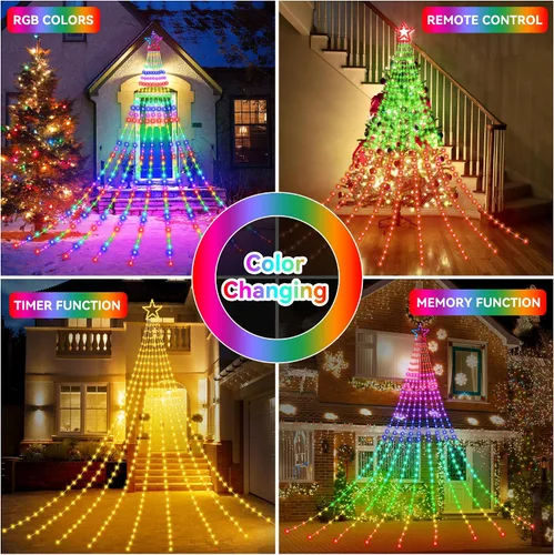 Vista 5 de Cadena de Luces de Navidad que Cambian de Color, 335 LED RGB con Control Remoto y Temporizador, Luces de Árbol de Navidad Impermeables