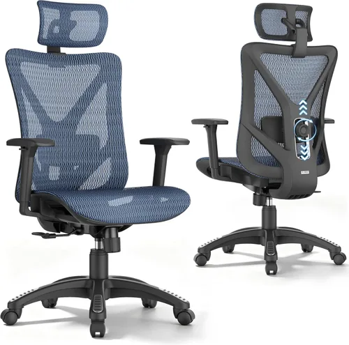 Vista 22 de ELABEST Silla de oficina de malla, silla ergonómica de escritorio para computadora, silla de tareas resistente, soporte lumbar ajustable y Beige