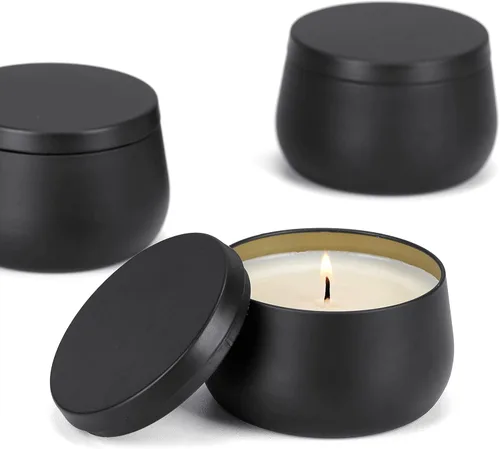 Vista 3 de Latas de velas de 8 onzas con tapas, tarros de velas negras, latas de velas a granel para hacer velas, tarros de fabricación de velas