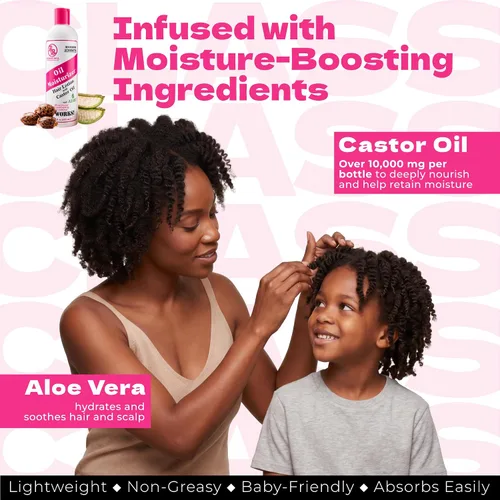 Vista 3 de Bronner Bros Loción hidratante de aceite para el cabello con 10,000 mg de aceite de ricino y aloe vera, hidratante ligero y no graso para el cuero