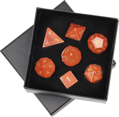 Vista 8 de mookaitedecor Juego de 7 dados poliédricos de cristal de ágata india, dados pulidos de piedras pulidas para juegos de mesa RPG MTG decoración