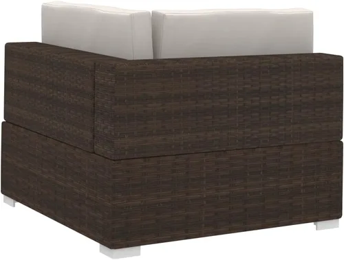 Vista 8 de 3-Piece Modular Patio Sofa Set with Cushions, Brown Synthetic Rattan Rectangular Outdoor Sofa Set for 3, Powder-Coated Steel Frame