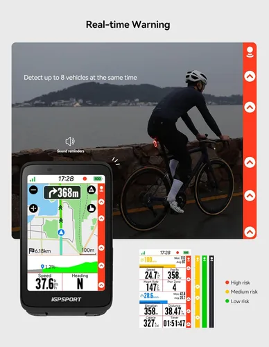 Vista 3 de iGPSPORT SR Mini Luz de Radar para Bicicleta, Distancia de Monitoreo 160M, Vida de Batería 20H, Luz Trasera de Freno Intermitente Impermeable