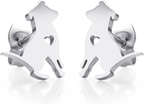 Vista 10 de 555Jewelry Aretes pequeños de acero inoxidable para mujer, hipoalergénicos en miniatura, para perros Negro