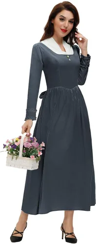 Vista 5 de SCARLET DARKNESS - Vestido colonial para mujer, disfraz sencillo de pionera de la pradera