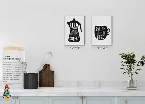 Vista 2 de HB Art Design Life Begins After Coffee and Coffee Before Talkie 2 Panel Canvas Print Set Wall Art Coffee Bar Decor Coffee Signs Kitchen Wall Decor