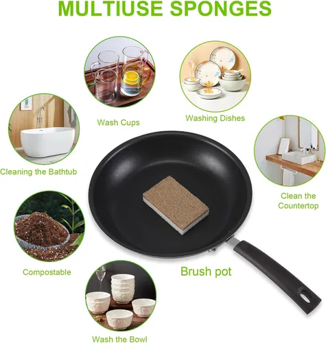 Vista 3 de Esponjas naturales para platos, paquete de 12 – Keep Soap Esponja de cocina biodegradable Esponja de coco compostable – Esponjas de limpieza