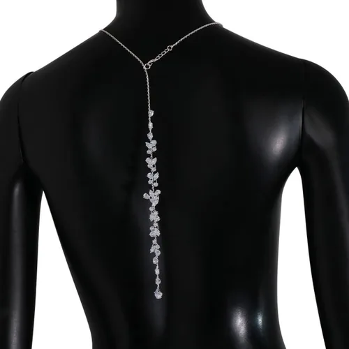 Vista 5 de Collar de telón de fondo de circonita cúbica para novia, dama de honor, boda, elegante collar de espalda, cadenas de cuerpo