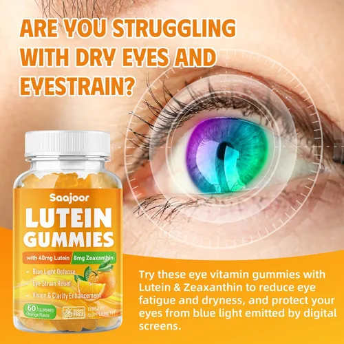 Vista 7 de Gomitas de luteína y zeaxantina, suplemento vitamínico para ojos con 40 mg de luteína y 8 mg de zeaxantina para apoyar la salud macular, la visión