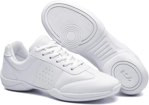 Vista 7 de DADAWEN Zapatos de porristas blancos para adultos y jóvenes, zapatos de baile deportivos, para competición, tenis para competición, zapatos