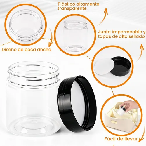 Vista 3 de 60 Pack 4 Oz Plastic Jars with Lids Labels, Cosmetic Jars, Slime Containers