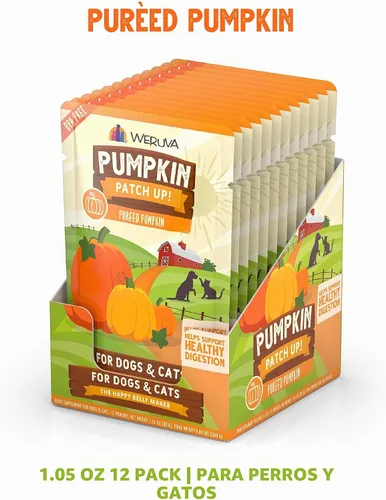 Vista 2 de Weruva Pumpkin Patch Up! Suplemento alimenticio de puré de calabaza para mascotas para perros y gatos, bolsa de 1.05 oz (paquete de 12)