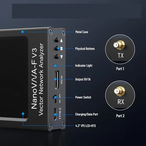 Vista 4 de Network Analyzer, Vector Network Analyzer NanoVNA-F V3 1MHz-6GHz 4.3 Inch