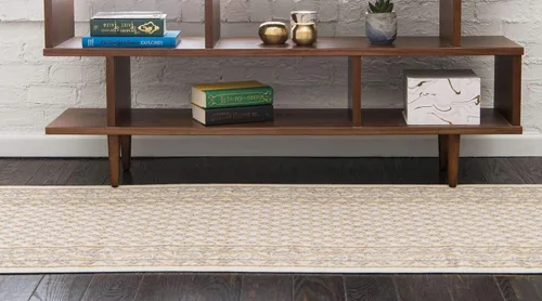 Vista 4 de Unique Loom Williamsburg Collection - Alfombra tradicional con borde central de puntos, alfombra de pasillo de 2 pies 9 pulgadas x 9 pies 10 Beige