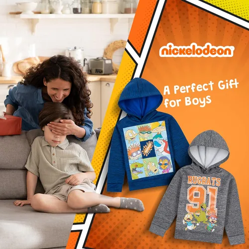 Vista 4 de Nickelodeon 2 Pack Spongebob and Rugrats Soft Fleece Hoodies for Boys, Lightweight Graphic Pullover Sweatshirts