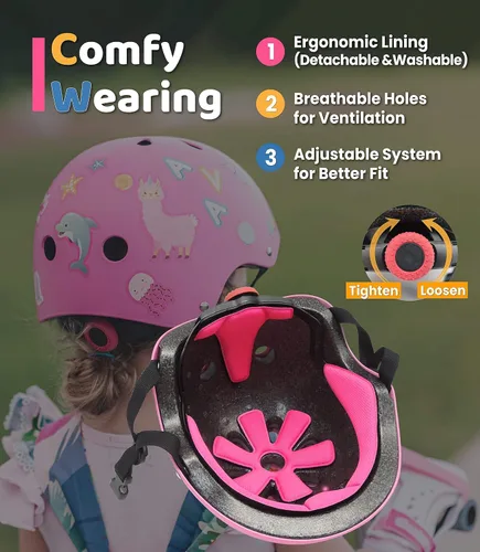 Vista 5 de Paquete de las maravillas para niñas: juego de equipo de protección para niños + casco para niños, el mejor regalo para niñas pequeñas