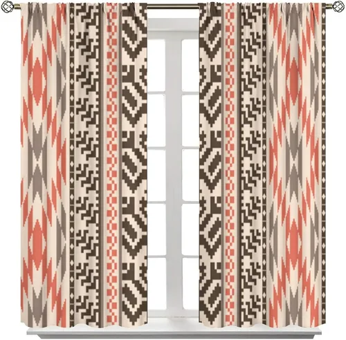 Vista 8 de Cortinas con patrón geométrico tribal, estilo suroeste, azteca, rústico, occidental, nativo americano, opacas, con bolsillo para barra, decoración