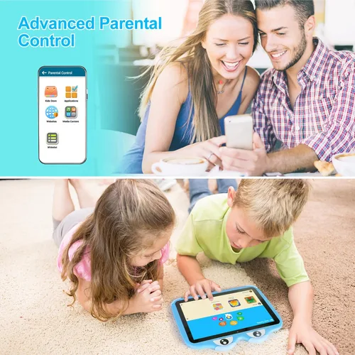 Vista 4 de Tablet para niños de 10.1 pulgadas, Tablet Android 11 de 64GB para niños con estuche, Google Play, YouTube, cámara dual, WiFi, Bluetooth, Azul