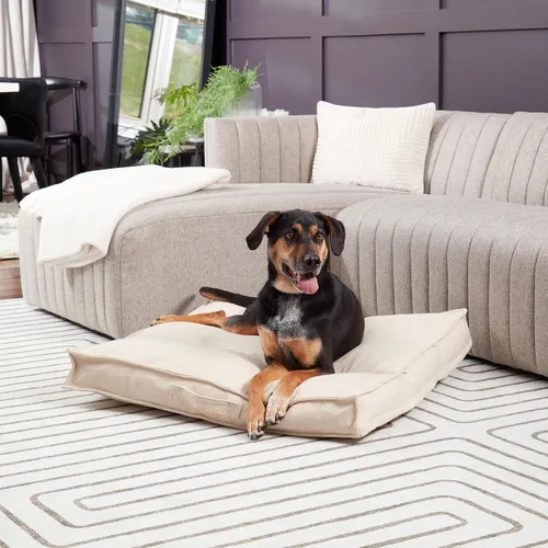 Vista 3 de Happy Hounds Milo - Cama cuadrada copetuda para perro, color crema, mediano (32 x 32 pulgadas)