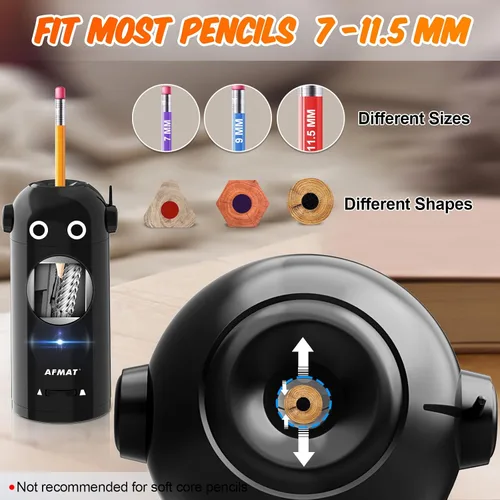 Vista 3 de AFMAT - Sacapuntas eléctrico para lápices de colores 7-11.5mm, sacapuntas robot totalmente automático, entrada y salida automática, recargable sin