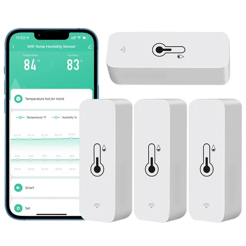 Vista 9 de PHOVOLT Sensor de termómetro higrómetro WiFi para el hogar, sensor de humedad inalámbrico para interiores y exteriores, con alerta de notificación