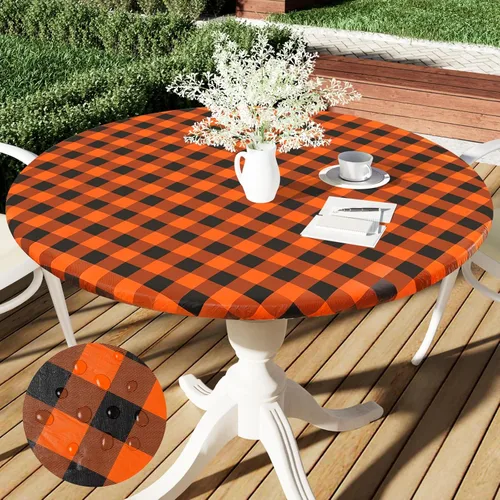 Vista 36 de Smiry - Mantel redondo de picnic de vinilo elástico impermeable con respaldo de franela, mantel de vinilo ajustable para mesas de 31-35 pulgadas