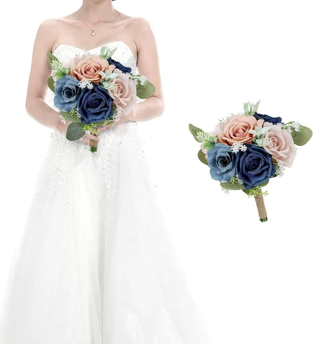 Vista 30 de Ramos de novia bohemios para boda, ramos de 9 pulgadas de flores artificiales para decoraciones de centro de mesa de ceremonia y aniversario, rosas