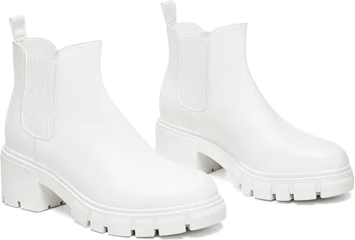 Vista 5 de Athlefit Botas Chelsea de moda para mujer, tacón grueso, sin cordones, elásticos y tobilleros