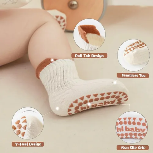 Vista 3 de BONANGEL Baby Socks with Grips, 8 Pairs Non Slip Cotton Ankle Socks for Toddler Girls Boys Infants Kids 0-5 Years Old