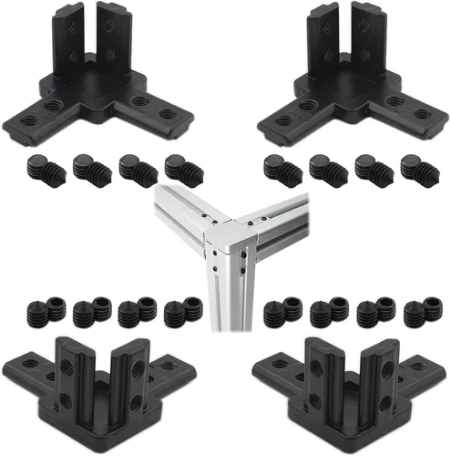 Vista 8 de 4 conectores de perfil de aluminio negro, serie 20, soporte de esquina de extremo de 3 vías, conector sólido con tornillo M4 para ranura en T